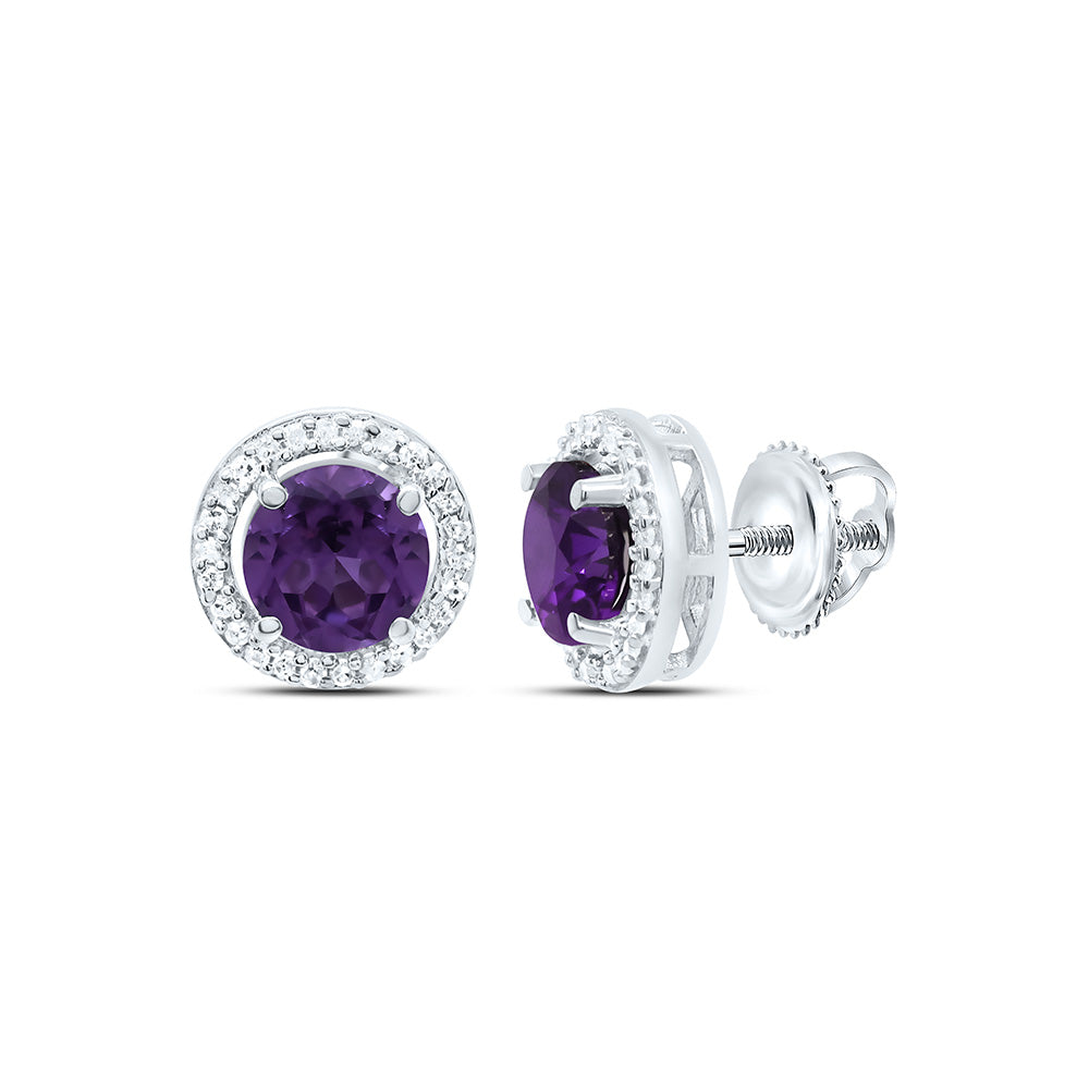 10k Gold 1/10 CTW-Natural Diamond 5MM Rd-Alexandrite Synthetic Earring