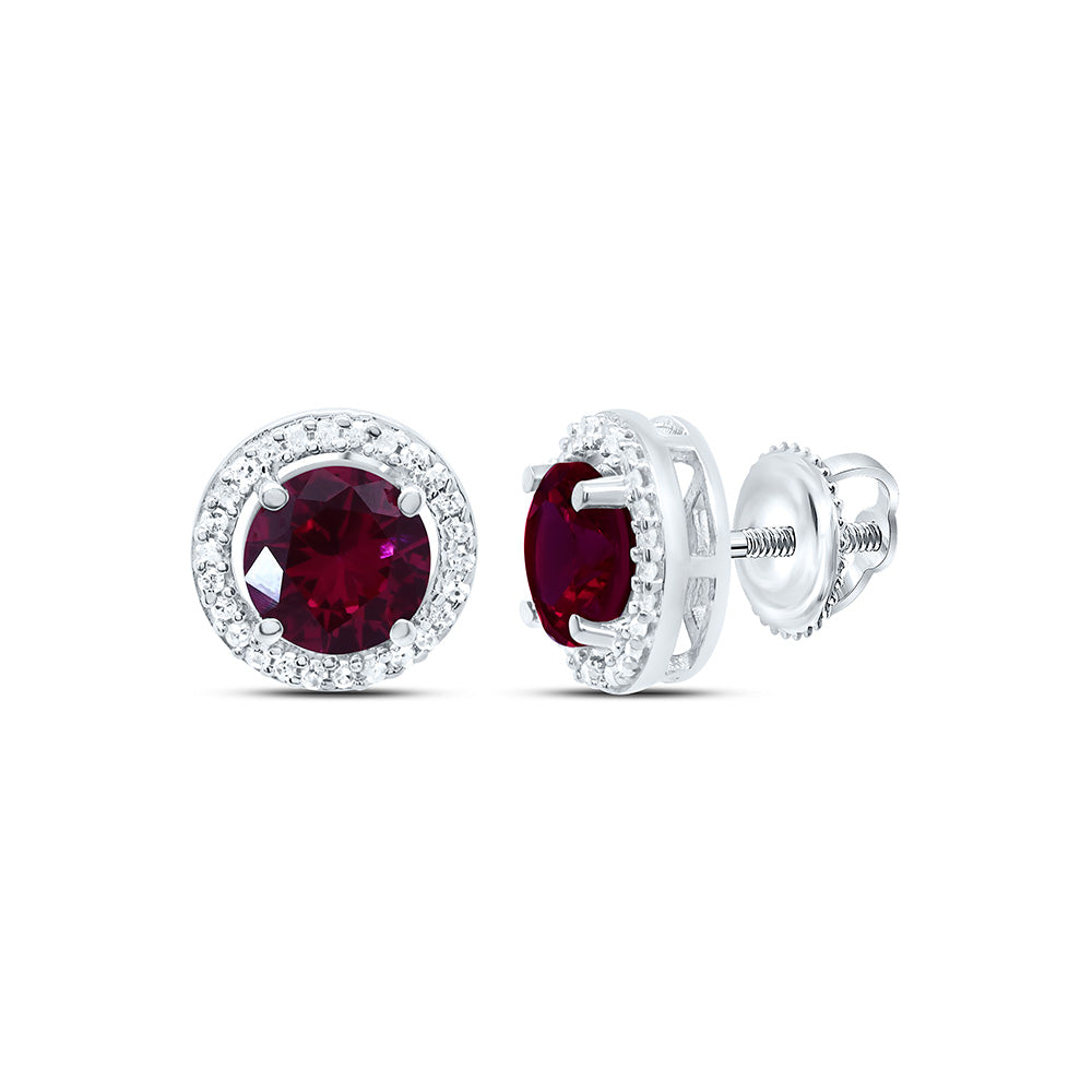 10k Gold 1/10 CTW-Natural Diamond 5MM Rd-Ruby Synthetic Earring