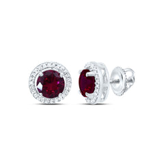 10k Gold 1/10 CTW-Natural Diamond 5MM Rd-Ruby Synthetic Earring