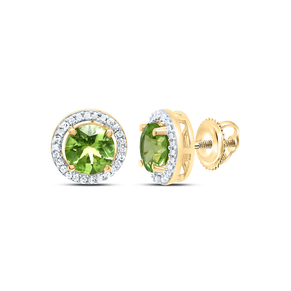 10k Gold 1/10 CTW-Natural Diamond 5MM Rd-Peridot Synthetic Earring