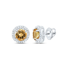 10k Gold 1/10 CTW-Natural Diamond 5MM Rd-Citrine Synthetic Earring