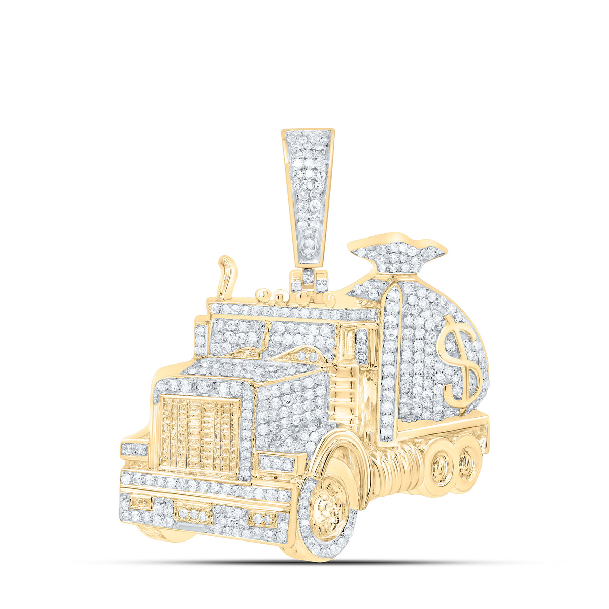 10k Gold 1 CTW-Natural Diamond Money Bag Truck Mens Charm