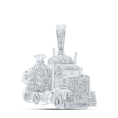 Sterling Silver 1 CTW-Natural Diamond Money Bag Truck Mens Charm
