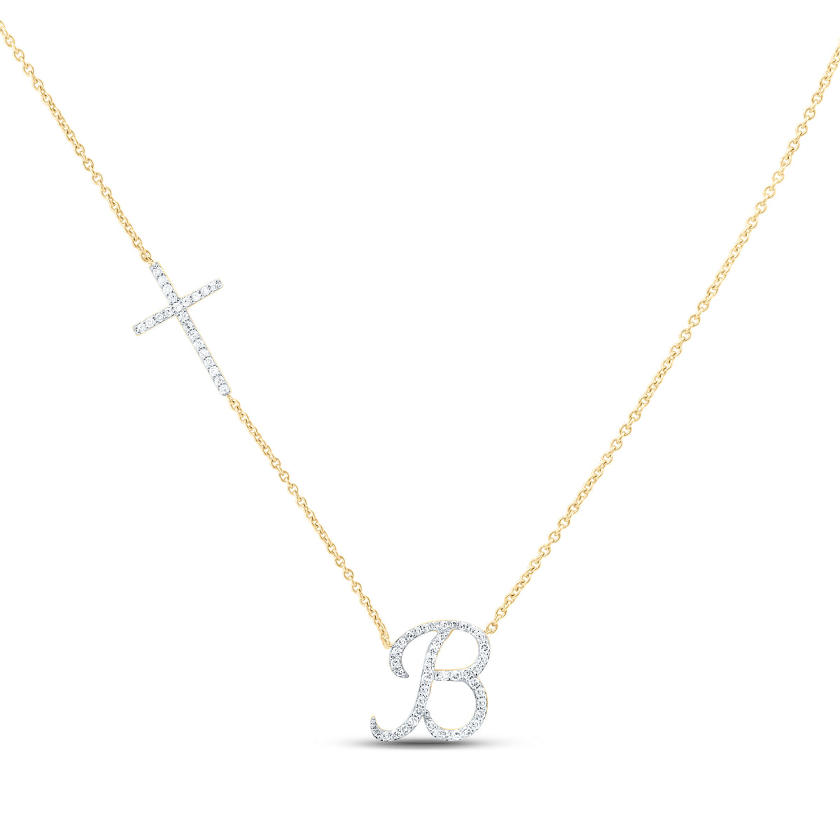 10k Gold 1/4 CTW-Natural Diamond Gift Initial "B" Cross Necklace (18 Inch )