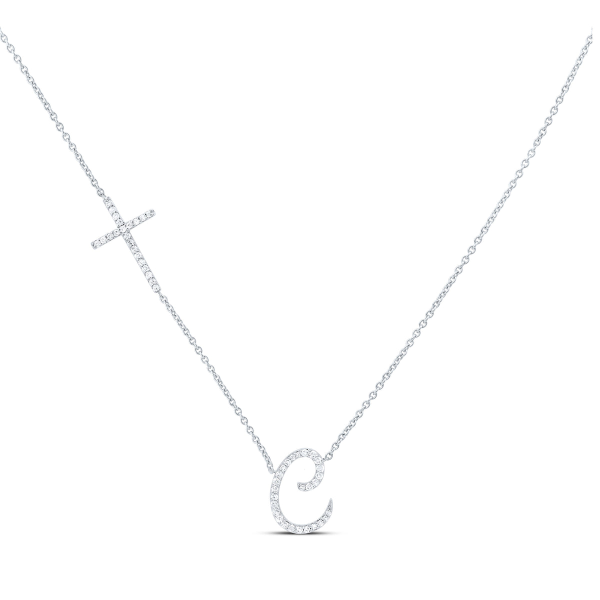 10k Gold 1/5 CTW-Natural Diamond Gift Initial "C" Cross Necklace (18 Inch )