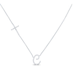 10k Gold 1/5 CTW-Natural Diamond Gift Initial "C" Cross Necklace (18 Inch )