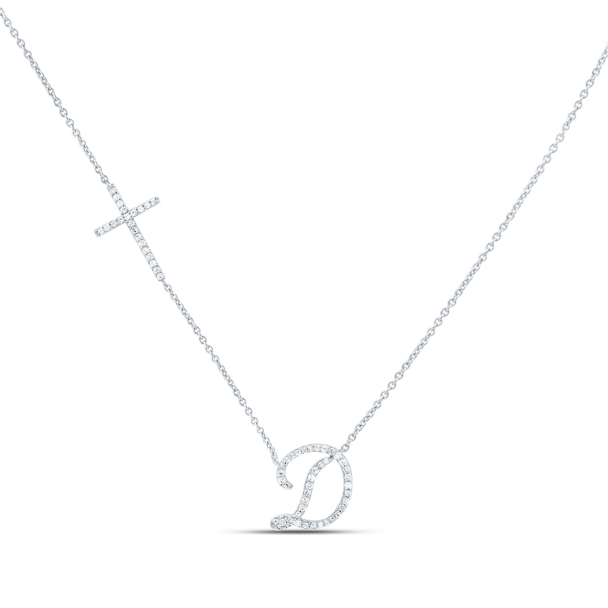 10k Gold 1/4 CTW-Natural Diamond Gift Initial "D" Cross Necklace (18 Inch )