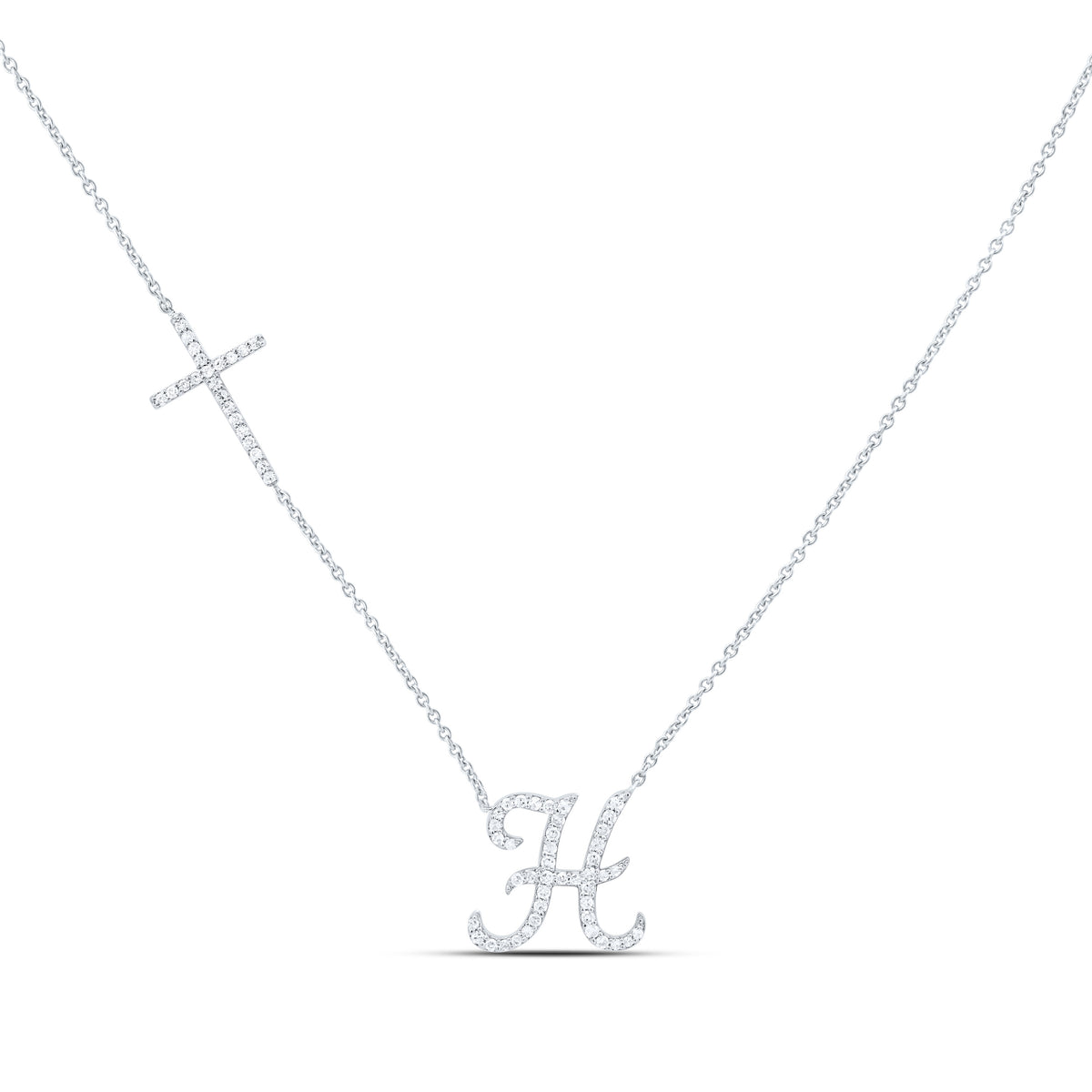 10k Gold 1/4 CTW-Natural Diamond Gift Initial "H" Cross Necklace (18 Inch )