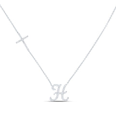 10k Gold 1/4 CTW-Natural Diamond Gift Initial "H" Cross Necklace (18 Inch )