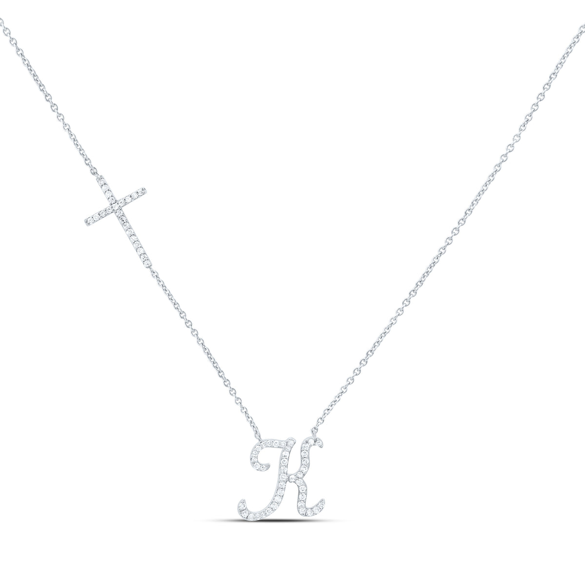 10k Gold 1/4 CTW-Natural Diamond Gift Initial "K" Cross Necklace (18 Inch )