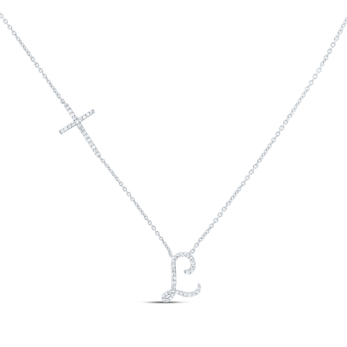 10k Gold 1/5 CTW-Natural Diamond Gift Initial "L" Cross Necklace (18 Inch )