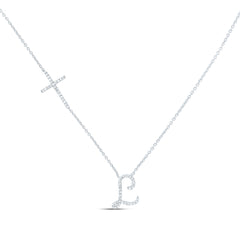 10k Gold 1/5 CTW-Natural Diamond Gift Initial "L" Cross Necklace (18 Inch )