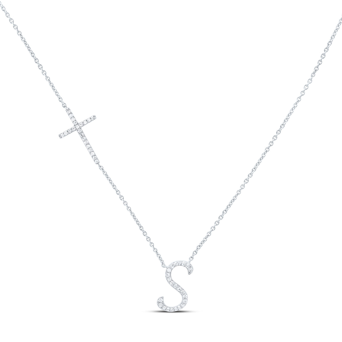 10k Gold 1/5 CTW-Natural Diamond Gift Initial "S" Cross Necklace (18 Inch )