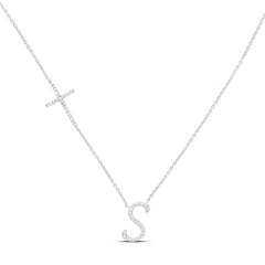 10k Gold 1/5 CTW-Natural Diamond Gift Initial "S" Cross Necklace (18 Inch )