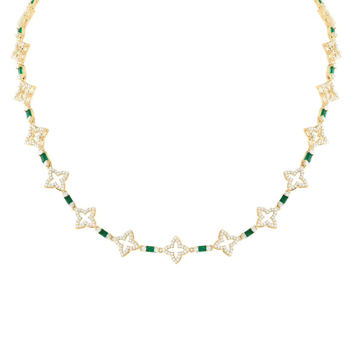 14k Gold 2 CTW-Natural Diamond 1 1/5 CTW-Bag-Em, Natural Gemstone Clover Necklace (17 Inch )