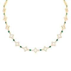 14k Gold 2 CTW-Natural Diamond 1 1/5 CTW-Bag-Em, Natural Gemstone Clover Necklace (17 Inch )