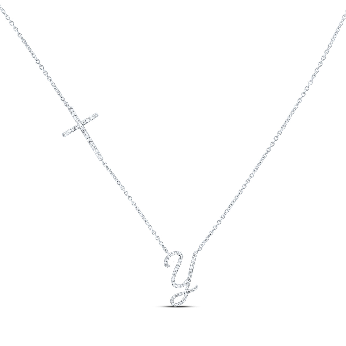 10k Gold 1/3 CTW-Natural Diamond Gift Initial "Y" Cross Necklace (18 Inch )