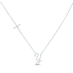 10k Gold 1/3 CTW-Natural Diamond Gift Initial "Y" Cross Necklace (18 Inch )