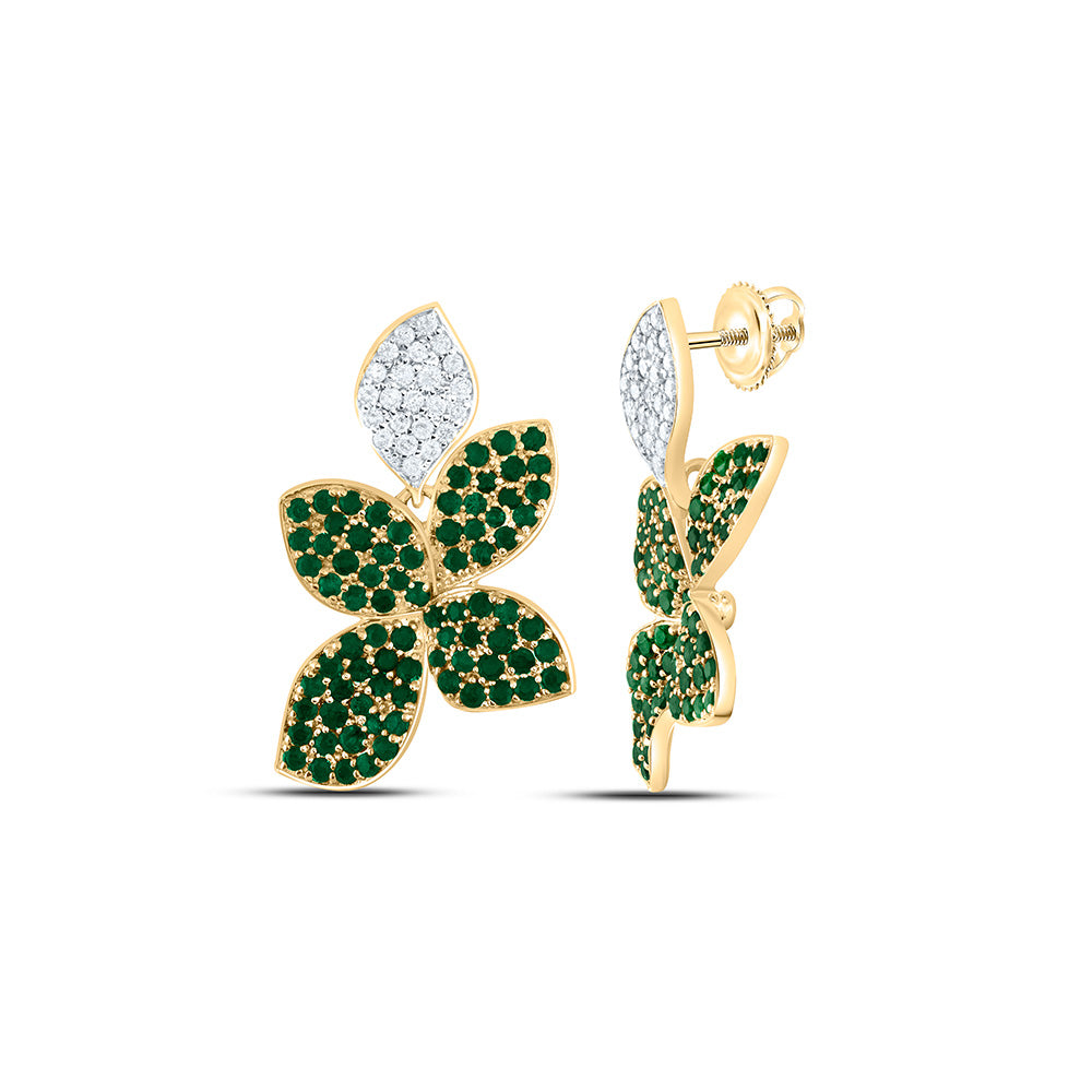 14k Gold 1/4 CTW-Natural Diamond 1 CTW-Rd-Em Natural Gemstone Earring