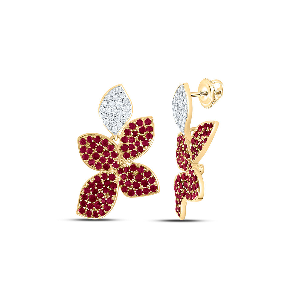 14k Gold 1/4 CTW-Natural Diamond 1 3/8 CTW-Rd-Ru Natural Gemstone Earring