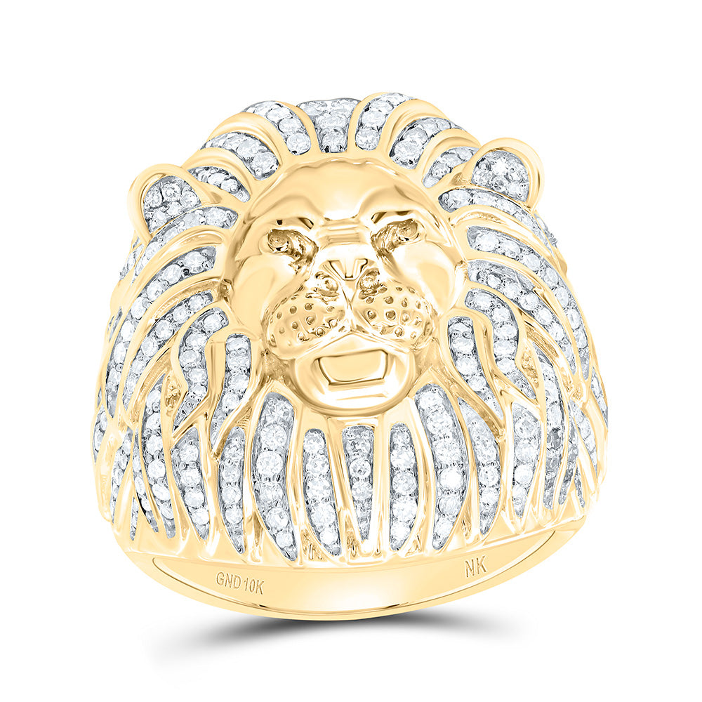 10k Gold 1 1/3 CTW-Natural Diamond Lion Mens Ring