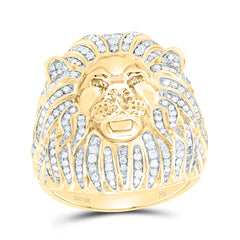 10k Gold 1 1/3 CTW-Natural Diamond Lion Mens Ring