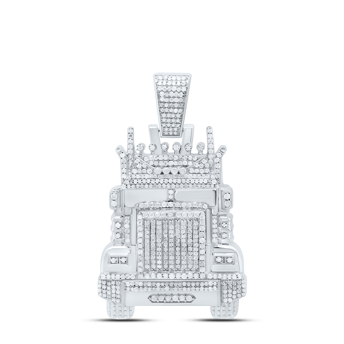Sterling Silver 1 1/3 CTW-Natural Diamond Truck Mens Charm