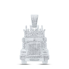 Sterling Silver 1 1/3 CTW-Natural Diamond Truck Mens Charm