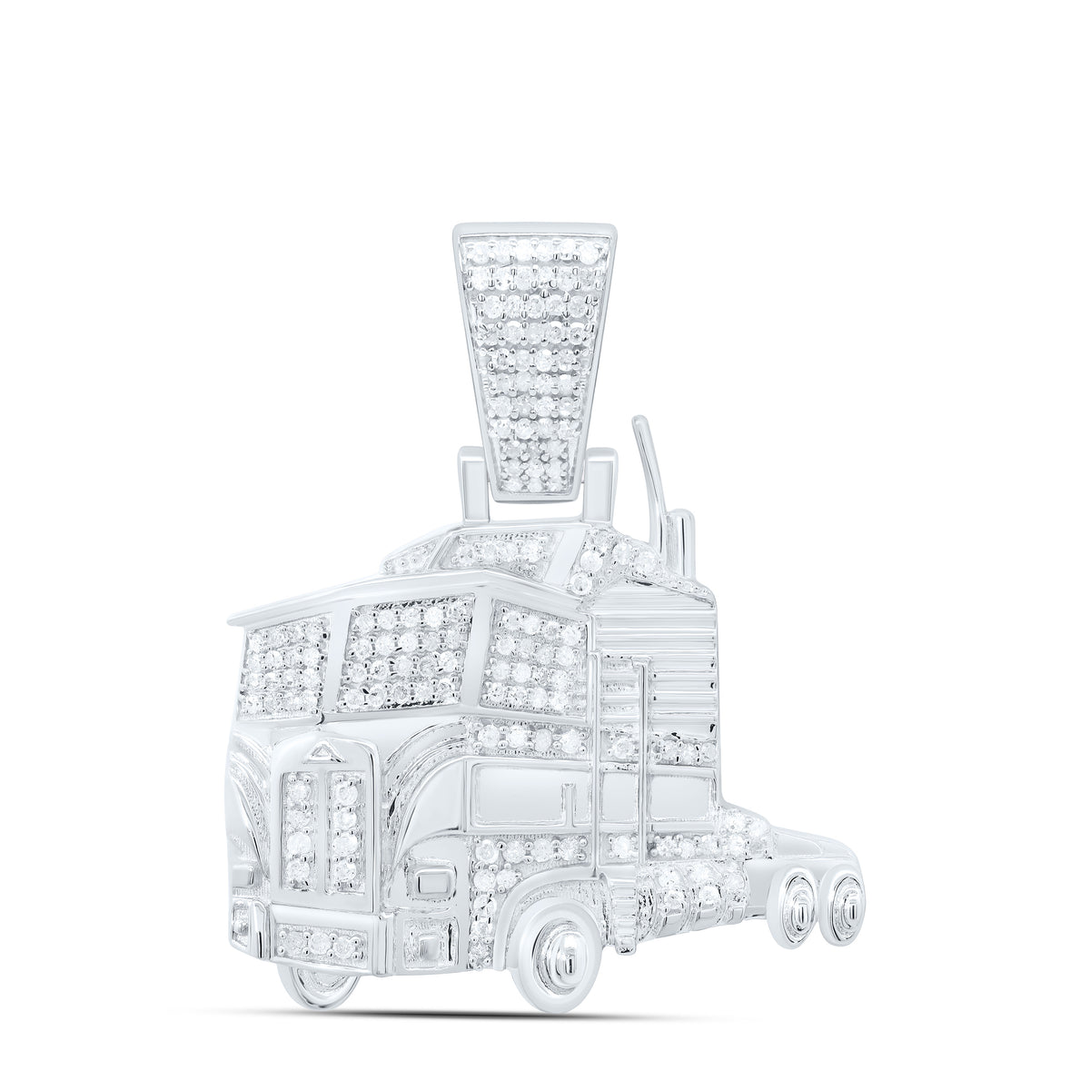 Sterling Silver 3/8 CTW-Natural Diamond Truck Mens Charm