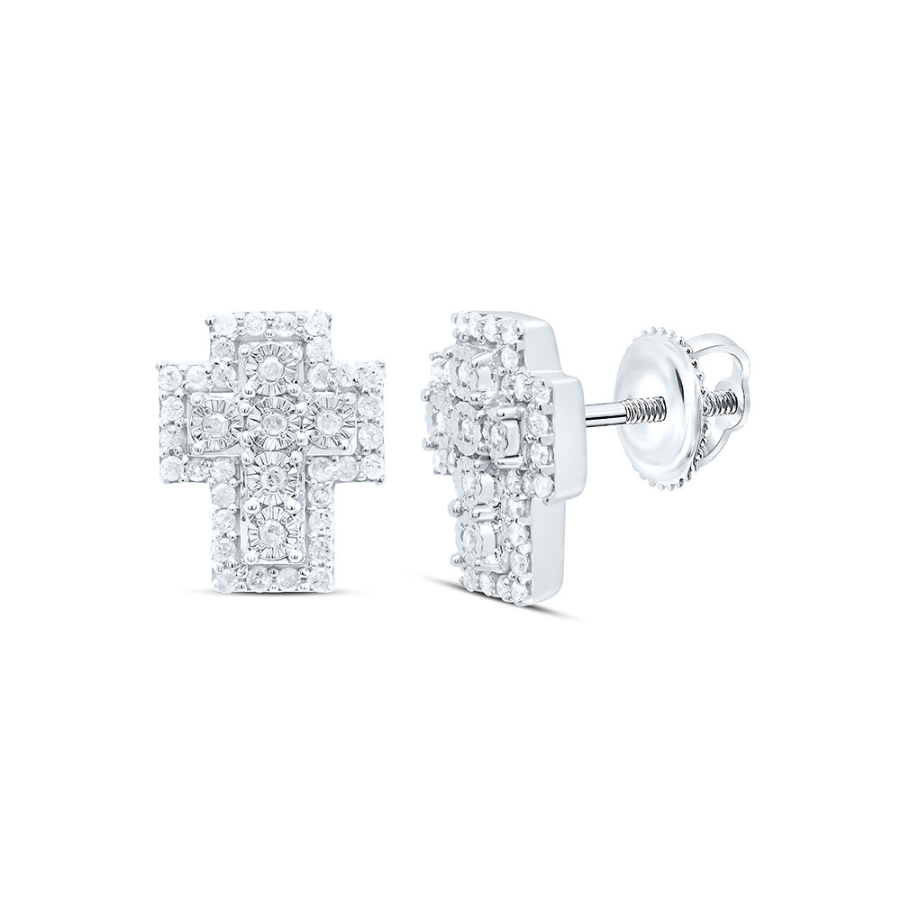 Sterling Silver 1/3 CTW-Natural Diamond Gift Cross Earring