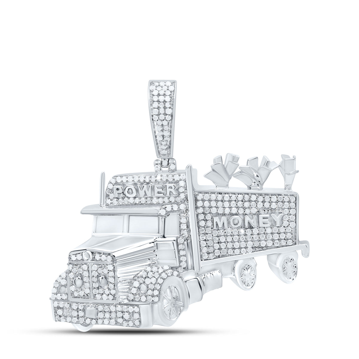 Sterling Silver 1 CTW-Natural Diamond Truck Mens Charm