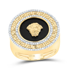 10k Gold 1/2 CTW-Natural Diamond 15.50MM Onyx Round Madusa Men'S Ring