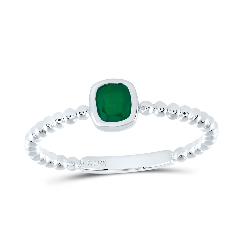 14k Gold 4.2X.8MM-Cu-Em Natural Gemstone Cushion Ladies Ring
