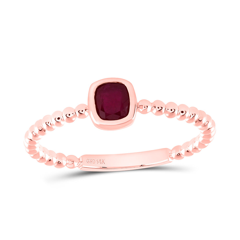 14k Gold 4.2X.8MM-Cu-Ru Natural Gemstone Cushion Ladies Ring