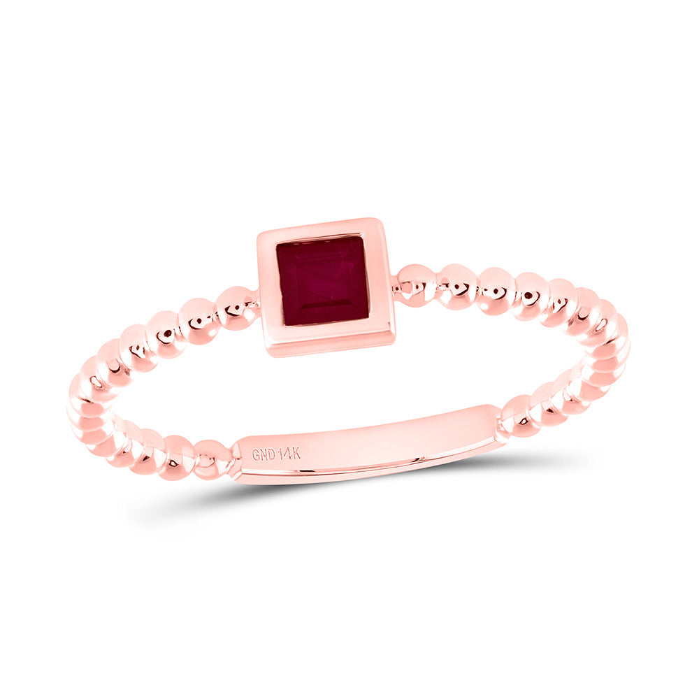 14k Gold 3.1MM-Pr-Ru Natural Gemstone Princess Ladies Ring
