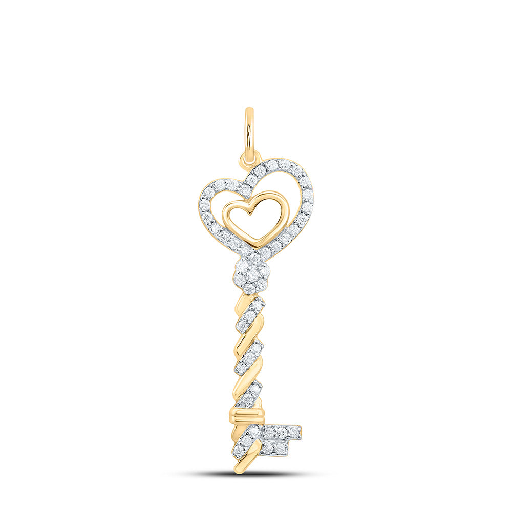 10k Gold 1/5 CTW-Natural Diamond Fashion Heart Key Pendant