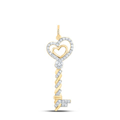 10k Gold 1/5 CTW-Natural Diamond Fashion Heart Key Pendant