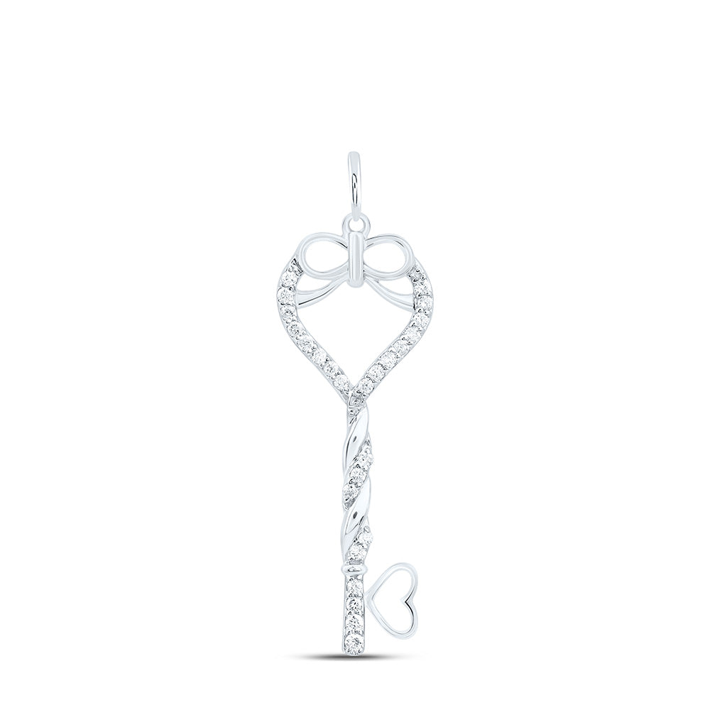 10k Gold 1/8 CTW-Natural Diamond Fashion Heart Key Pendant