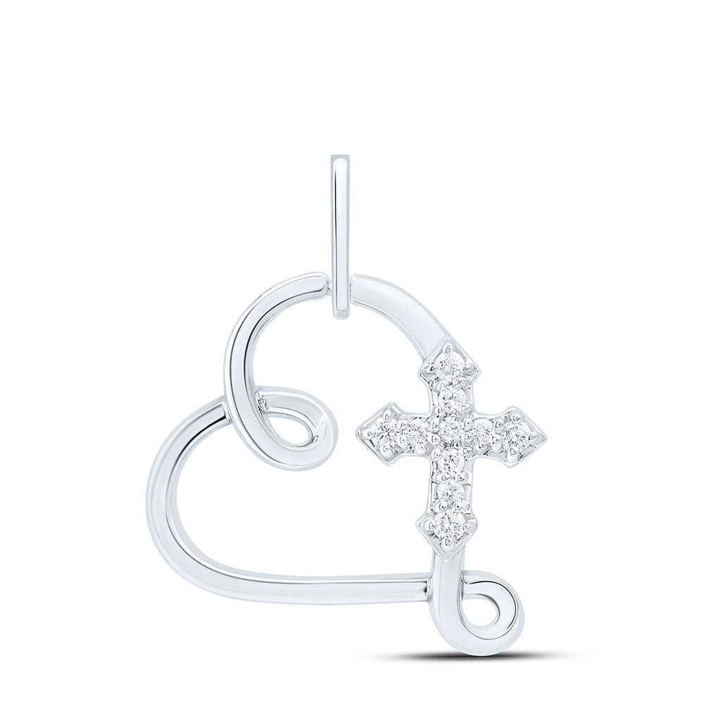 10k Gold 1/10 CTW-Natural Diamond Fashion Cross Heart Pendant