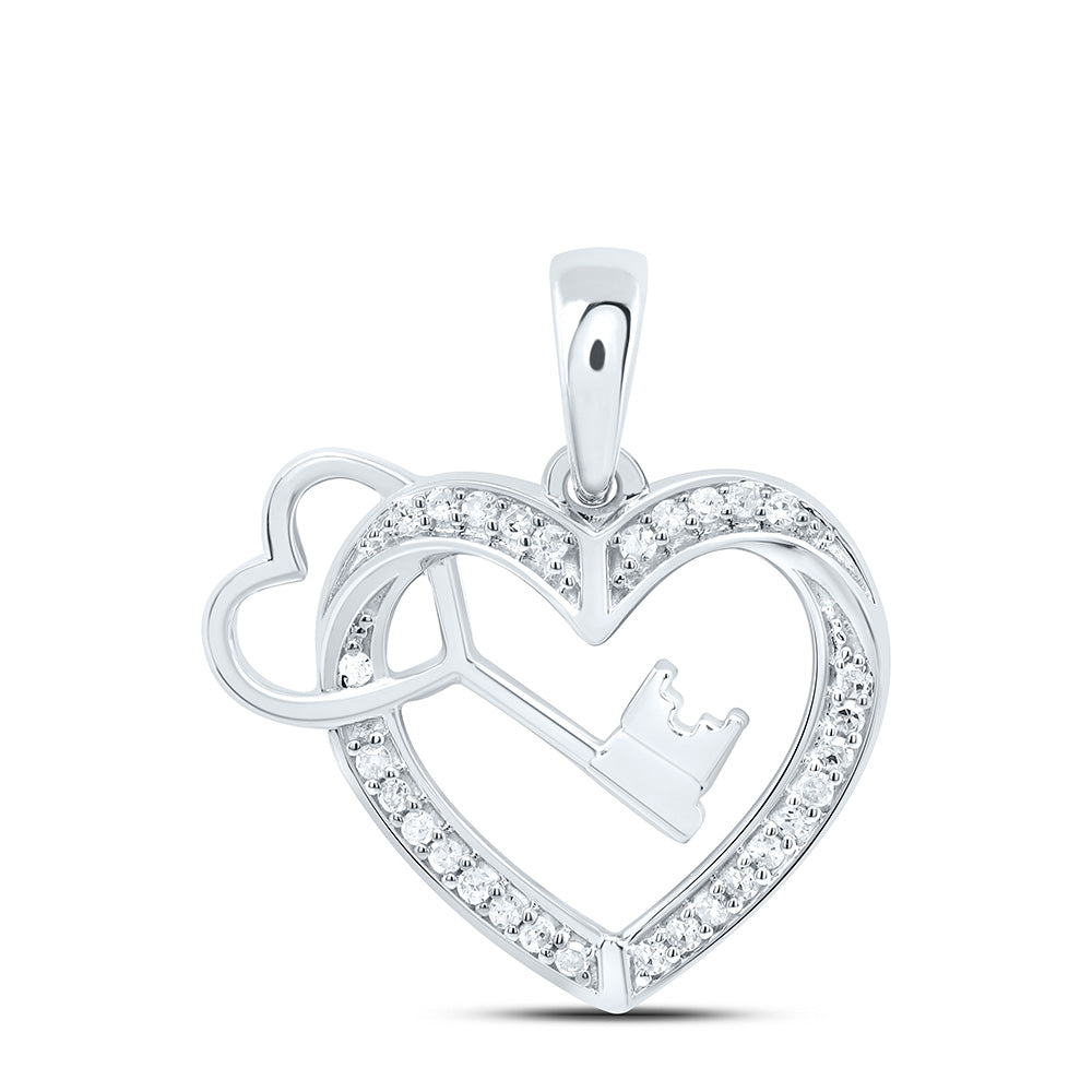 Sterling Silver 1/10 CTW-Natural Diamond Gift Key Heart Pendant