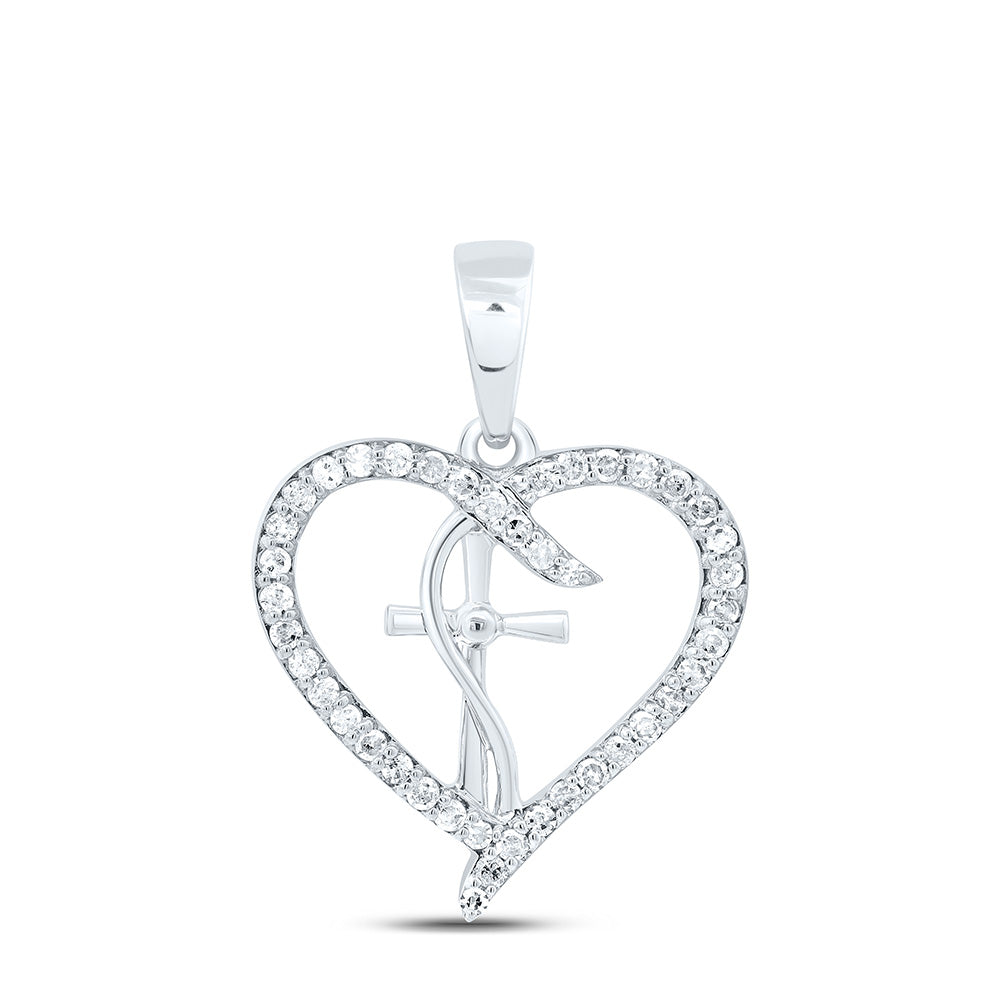 10k Gold 1/5 CTW-Natural Diamond Gift Cross Heart Pendant