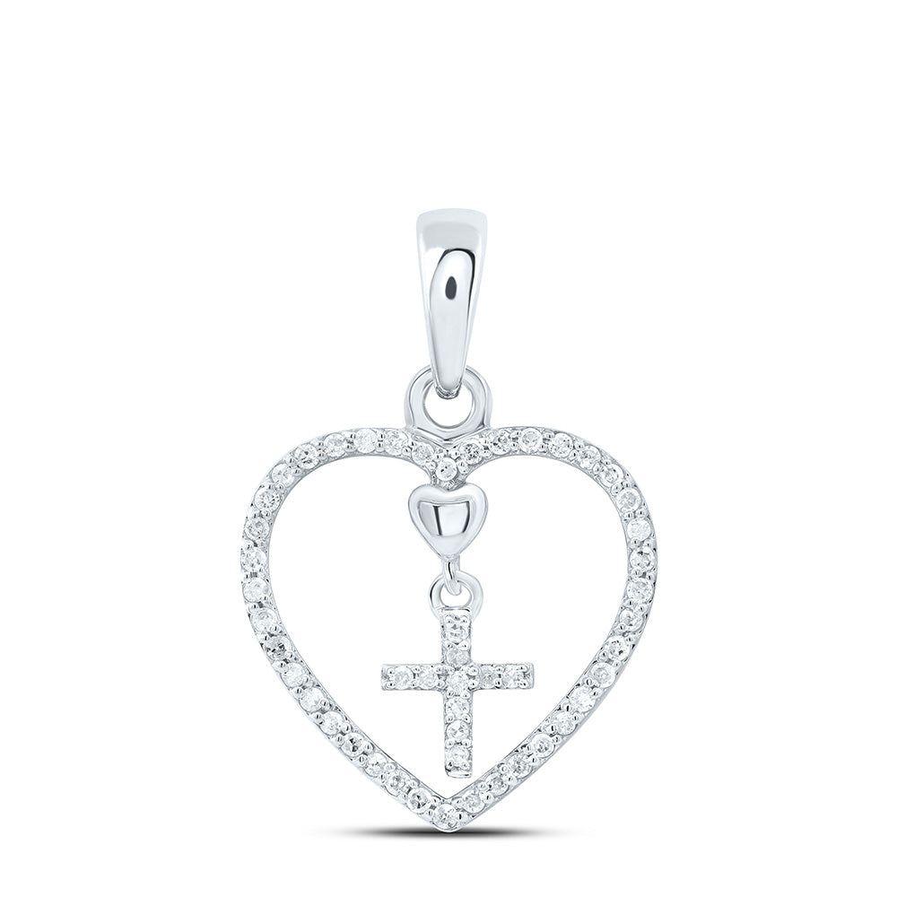 10k Gold 1/6 CTW-Natural Diamond Gift Cross Heart Pendant