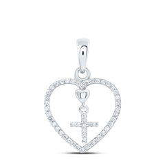 10k Gold 1/6 CTW-Natural Diamond Gift Cross Heart Pendant