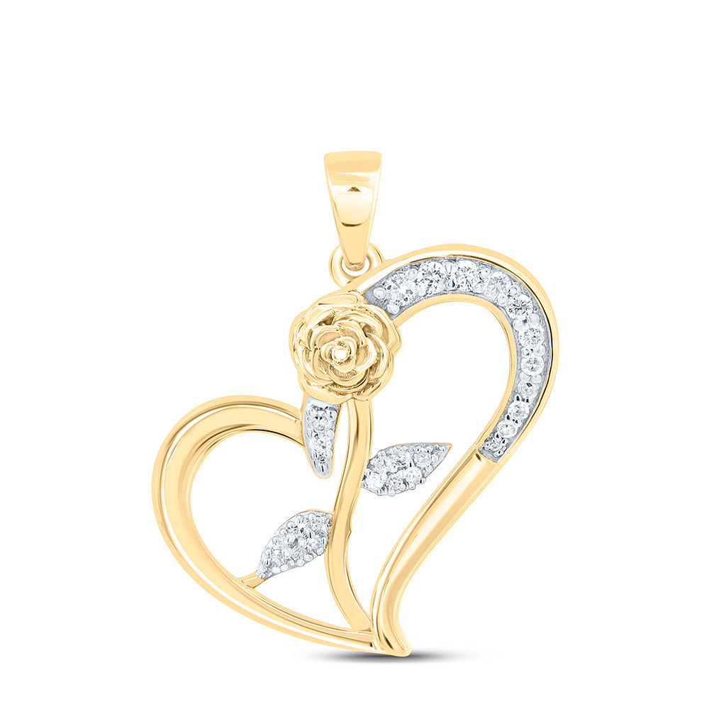 10k Gold 1/6 CTW- Natural Diamond Gift Rose Heart Pendant