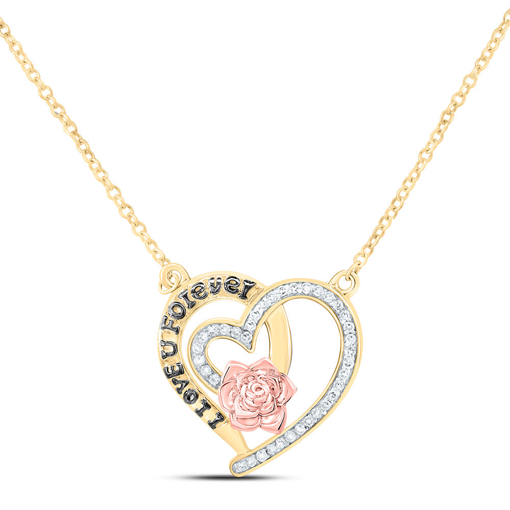 10k Gold 1/10 CTW-Natural Diamond Gift Rose Heart Necklace (With 18" Chain)