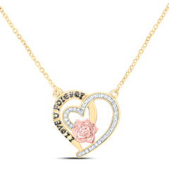 10k Gold 1/10 CTW-Natural Diamond Gift Rose Heart Necklace (With 18" Chain)