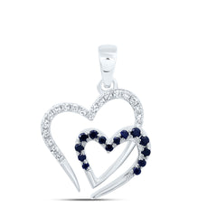 10k Gold 1/10 CTW-Natural Diamond 1/10 CTW-Rd-Blue Sapphire Natural Gemstone Heart Pendant
