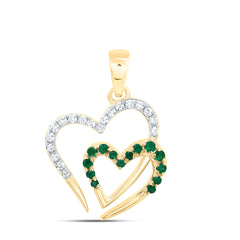 10k Gold 1/10 CTW-Natural Diamond 1/10 CTW-Rd-Emerald Natural Gemstone Heart Pendant