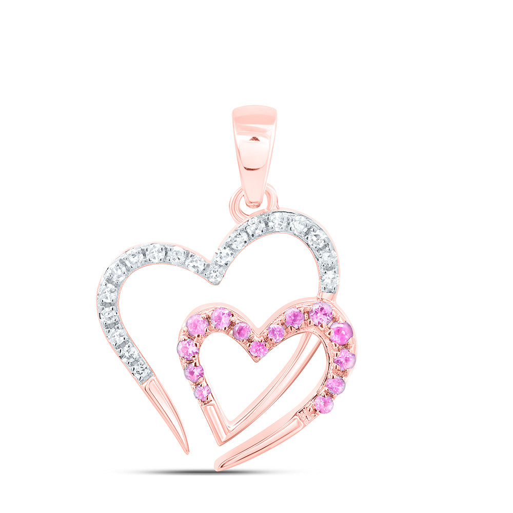 10k Gold 1/10 CTW-Natural Diamond 1/10 CTW-Rd-Pi Sapp Natural Gemstone Heart Pendant