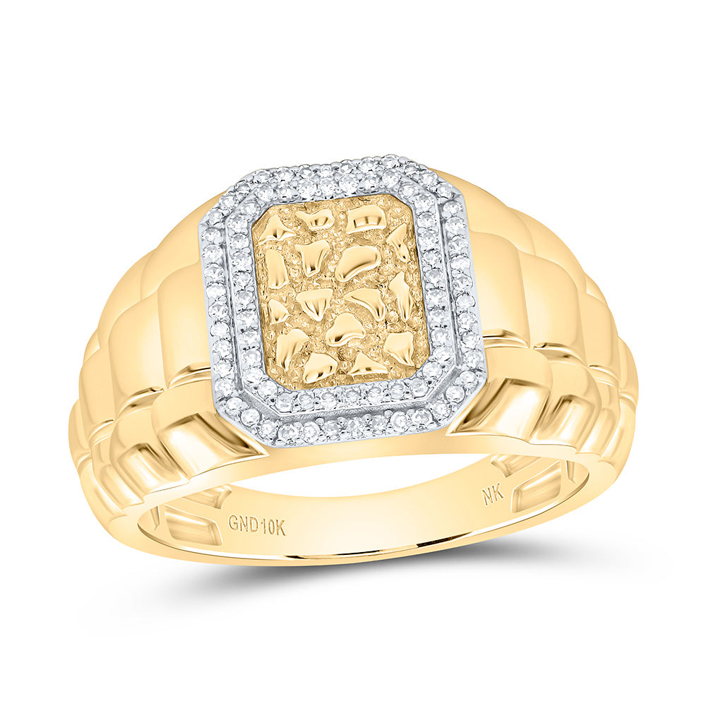 10k Gold 1/4 CTW-Natural Diamond Emerald Nugget Men'S Ring